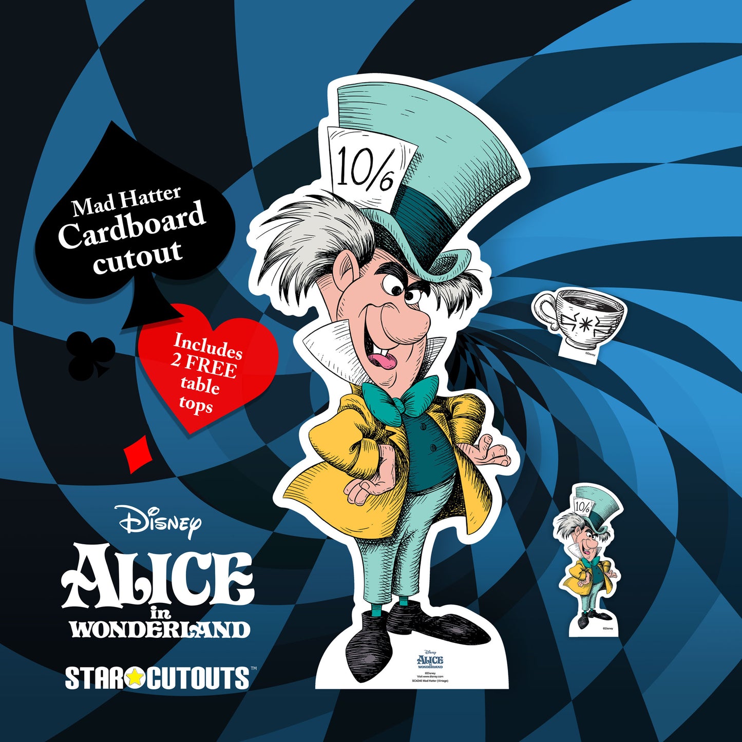 Vintage Alice in Wonderland Mad Hatter Star Mini Cardboard Cutout