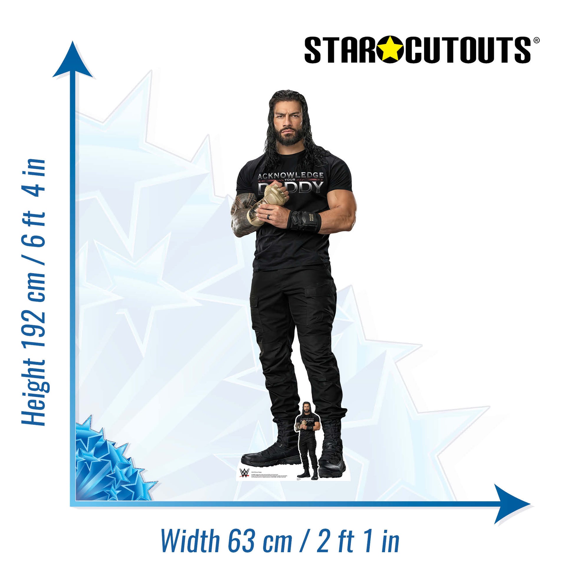 Official Roman Reigns Black Outfit WWE Cardboard Cutout Lifesize With Mini Desktop Cutout